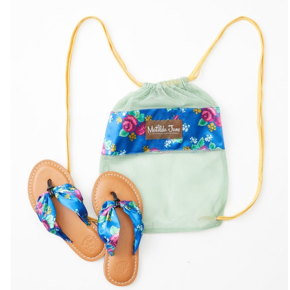 Matilda Jane Blue & Pink Tropical Seashore Sandals & Matching Bag Girl’s Size 11